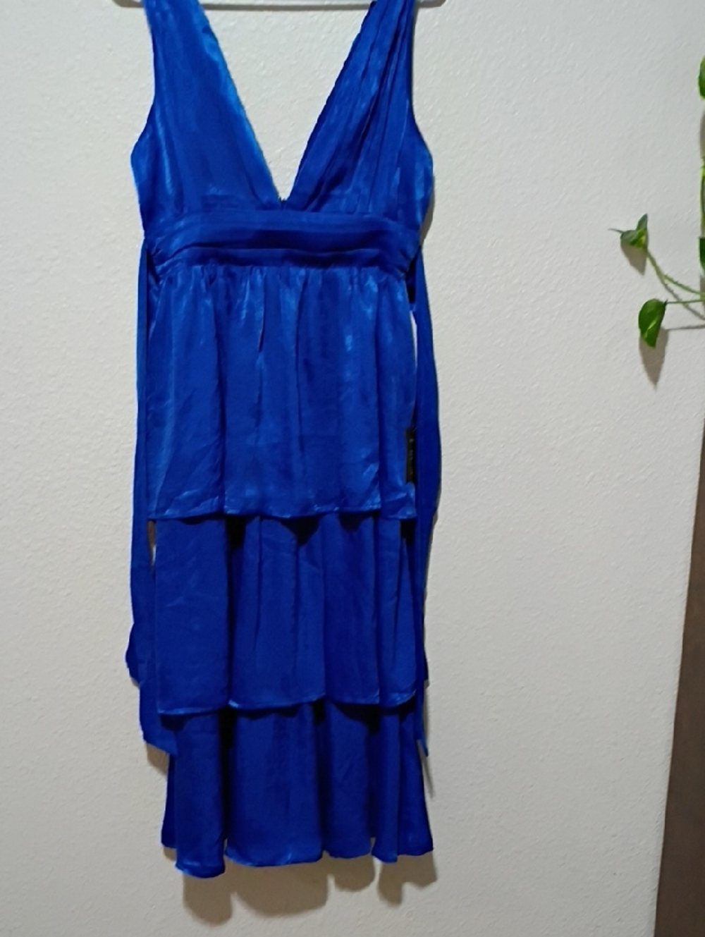 Lulu's Electric Blue Tiered Deep V Midi Dress
